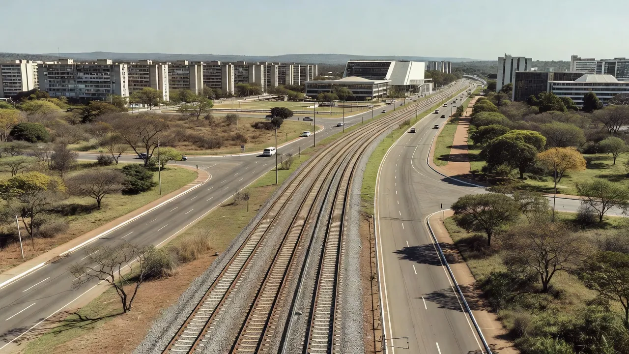 Trilhos de metrô e VLT em Brasília representando estudos do governo do DF