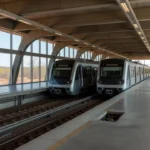 Estação do metrô do DF em Brasília com trens e infraestrutura