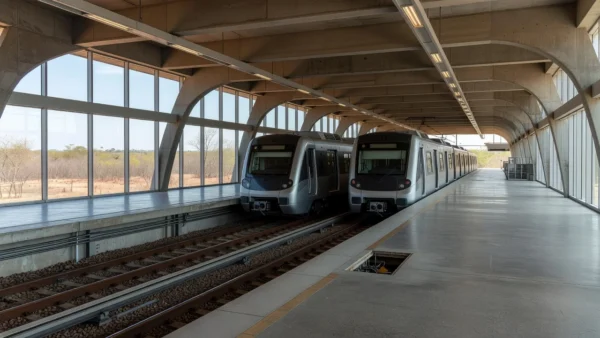 Estação do metrô do DF em Brasília com trens e infraestrutura