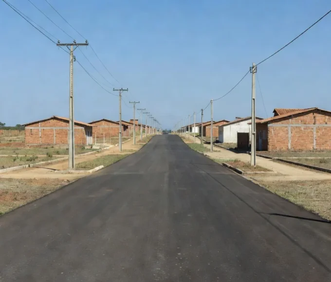 Ruas asfaltadas com postes de energia em Samambaia, Brasília