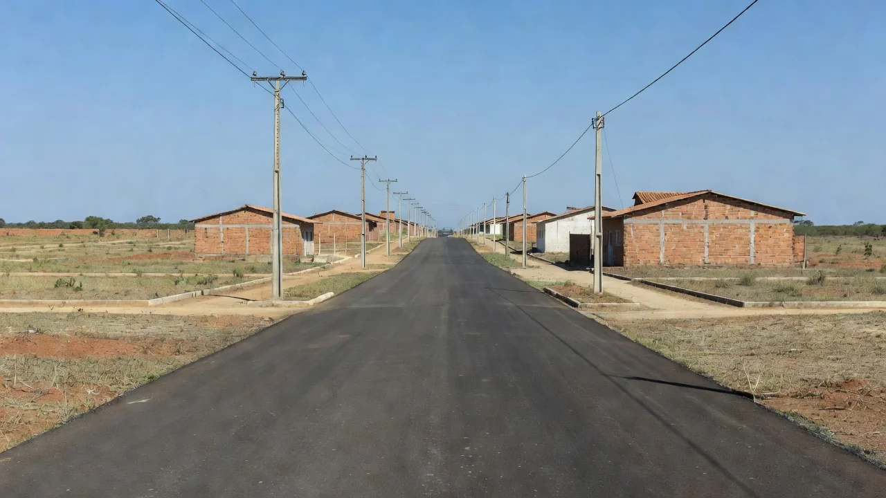 Ruas asfaltadas com postes de energia em Samambaia, Brasília